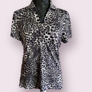 Monterey club XL black and white‎ leopard print short sleeve